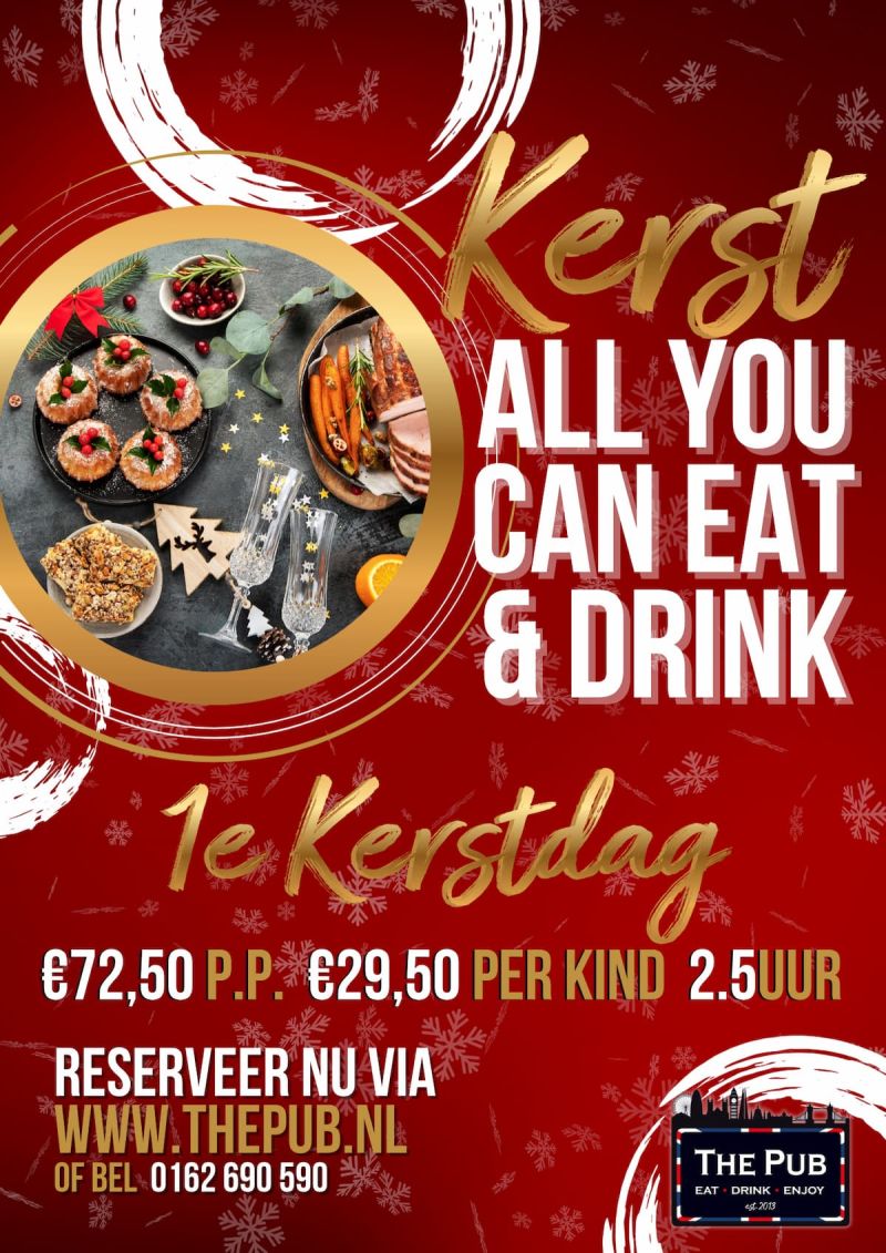 Kerst all you can eat en drink banner voor 1e en 2e kerstdag €69,50 per persoon